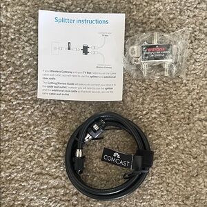 Comcast Coax Cable with 2-Way F-Connector Splitter